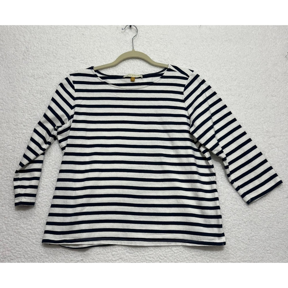 DOWNEAST Navy White Striped 3/4 Sleeve Boat Neck Casual Top Women's Medium
